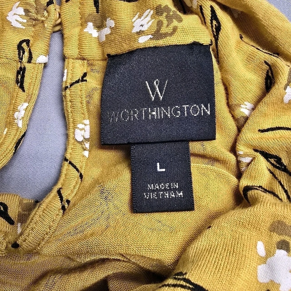 Worthington Womens Floral Blouse Sleeveless Large Golden Color - Picture 3 of 7